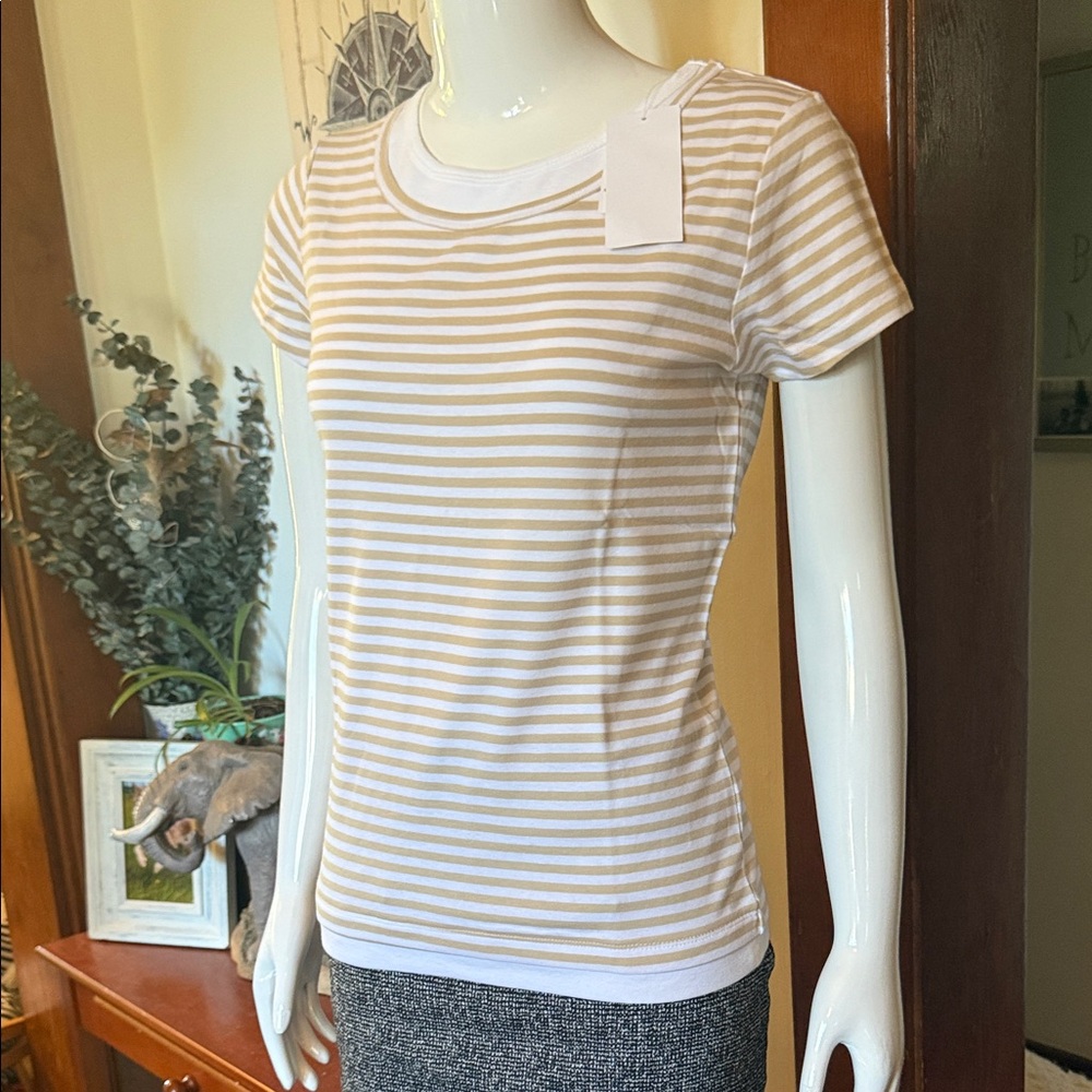 NWT northern reflections size small Striped Tan and White Women's Top